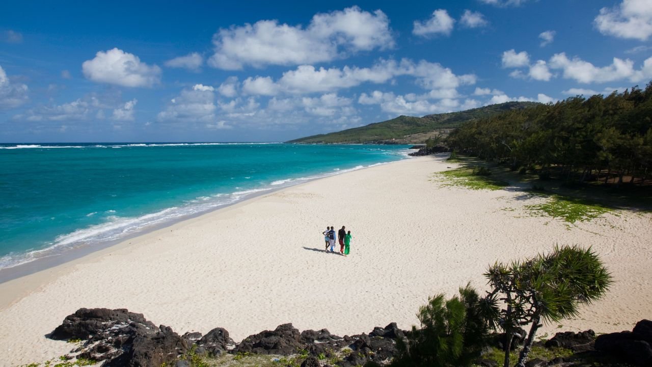 Pristine coastline with calm turquoise lagoon in Rodrigues Island